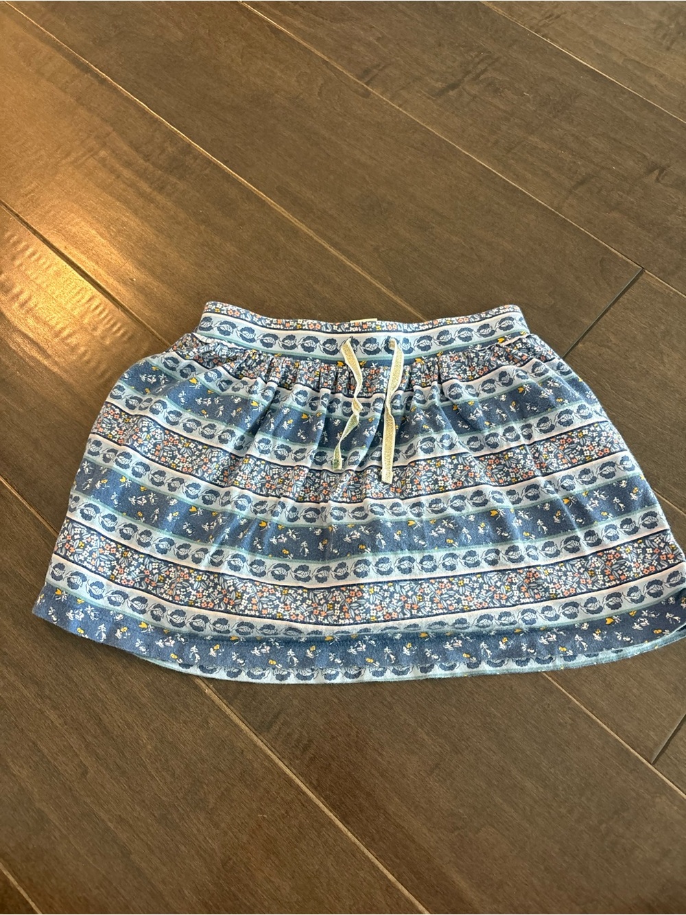 Blue Floral Stripe Drawstring Girl’s Skort